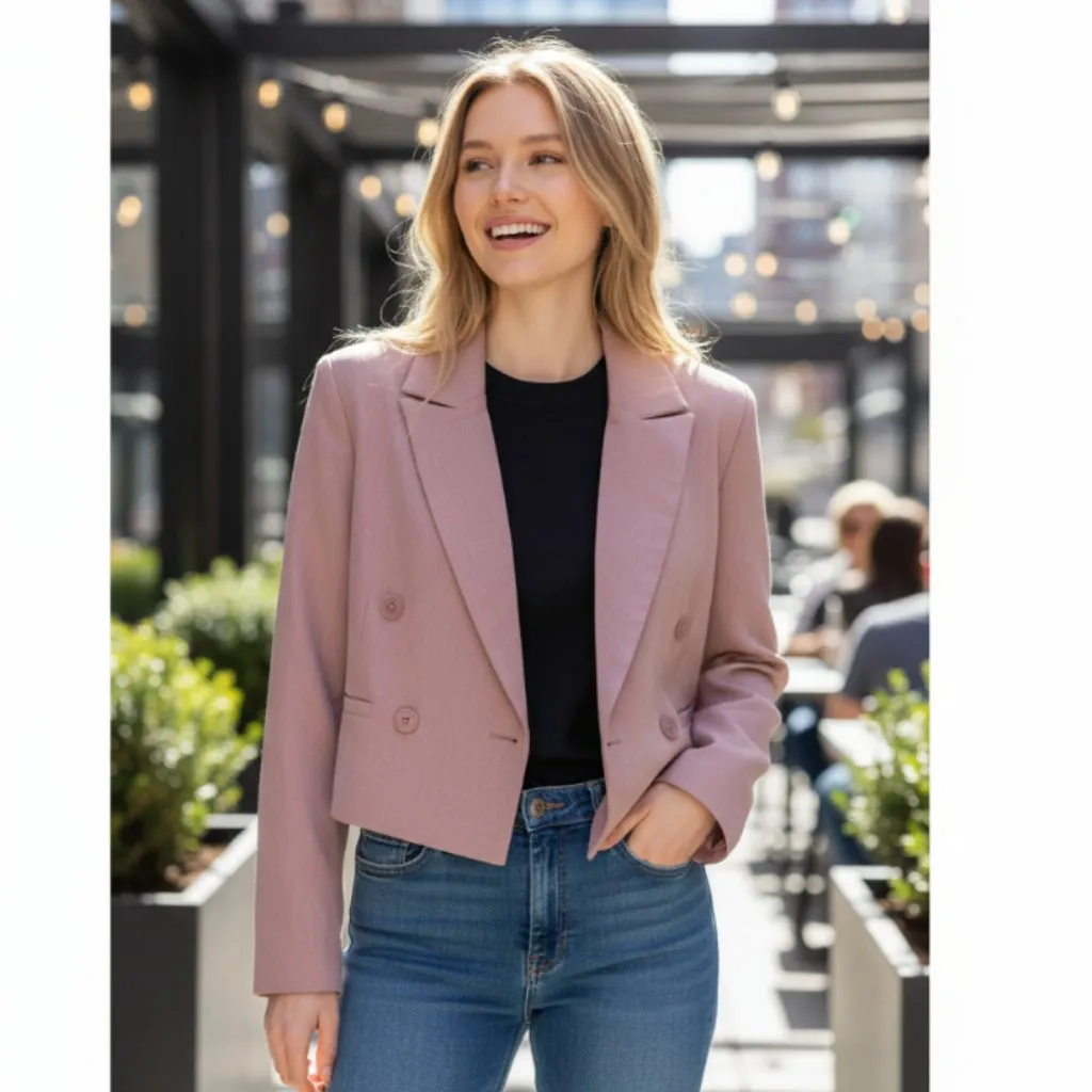 NWT  AVEC Les Filles  CROPPED BLAZER Mauve - Image 2