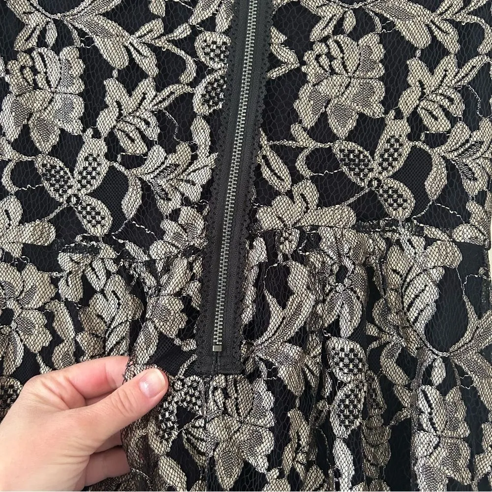 Maeve Anthropologie Shimmered Lacefall Dress Black Metallic Gold Lace Size 2 - Image 12
