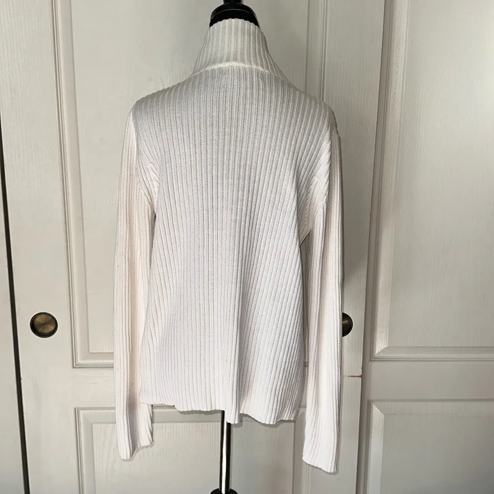 VINTAGE EDDIE BAUER SPORT WHITE KNIT RIBBED ZIP UP SWEATER APRES SKI Size L - Image 2