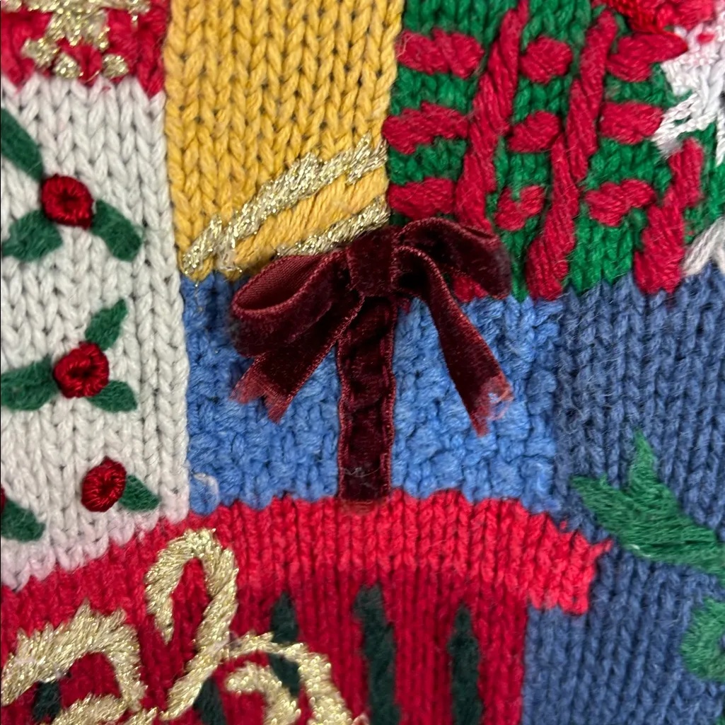 VINTAGE TIARA International Christmas Sweater Size Small Whipstitch Embroidered - Image 8