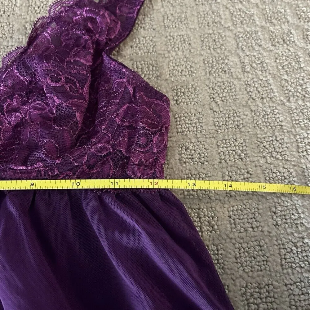 Inner Secrets Vintage Purple Mesh Ribbon Lace Nightgown Nightie Cami Womens M Size M - Image 11