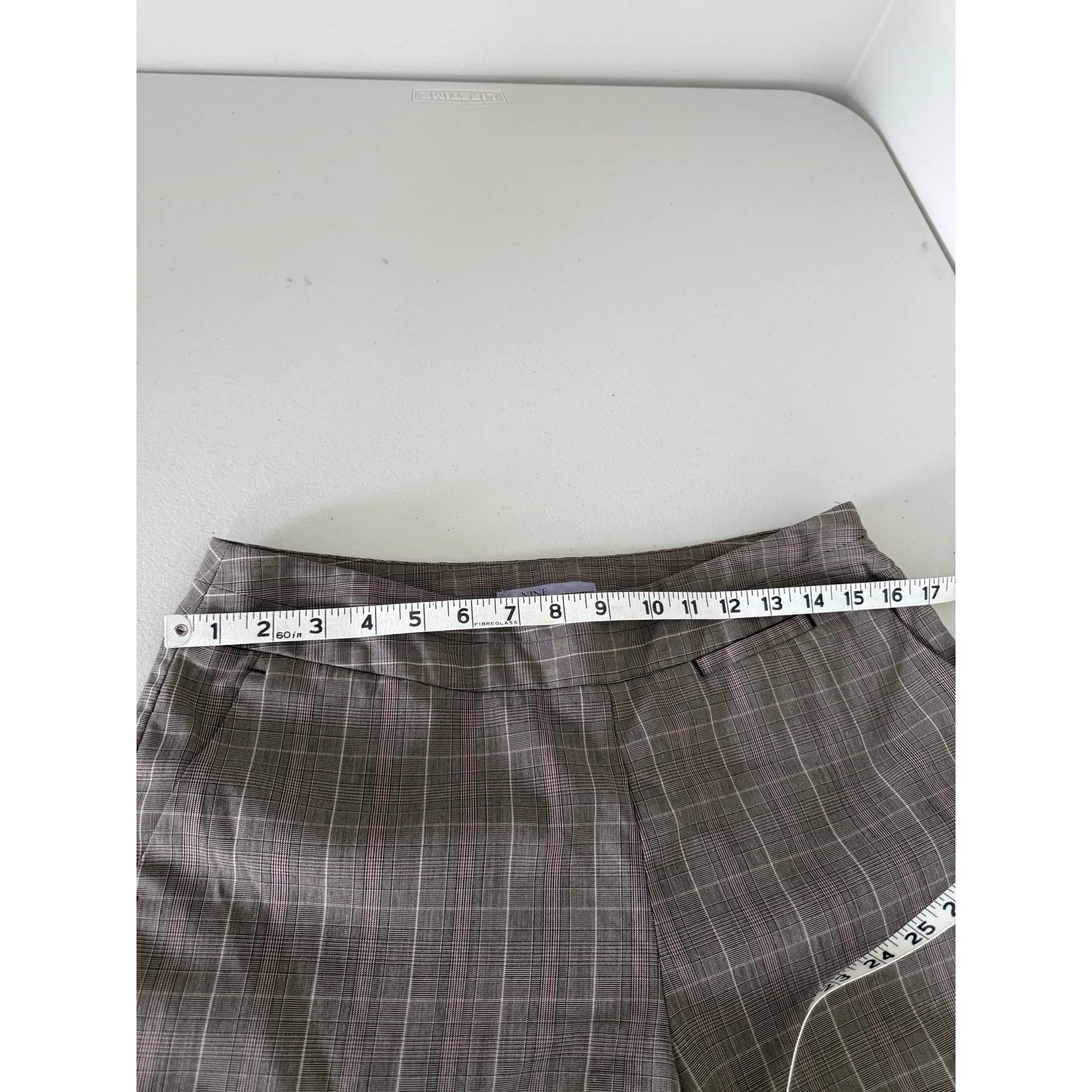 Women's Classic Brown Tan Plaid Equestrian Wide Leg Cropped Pants 8 Old Money - Image 4