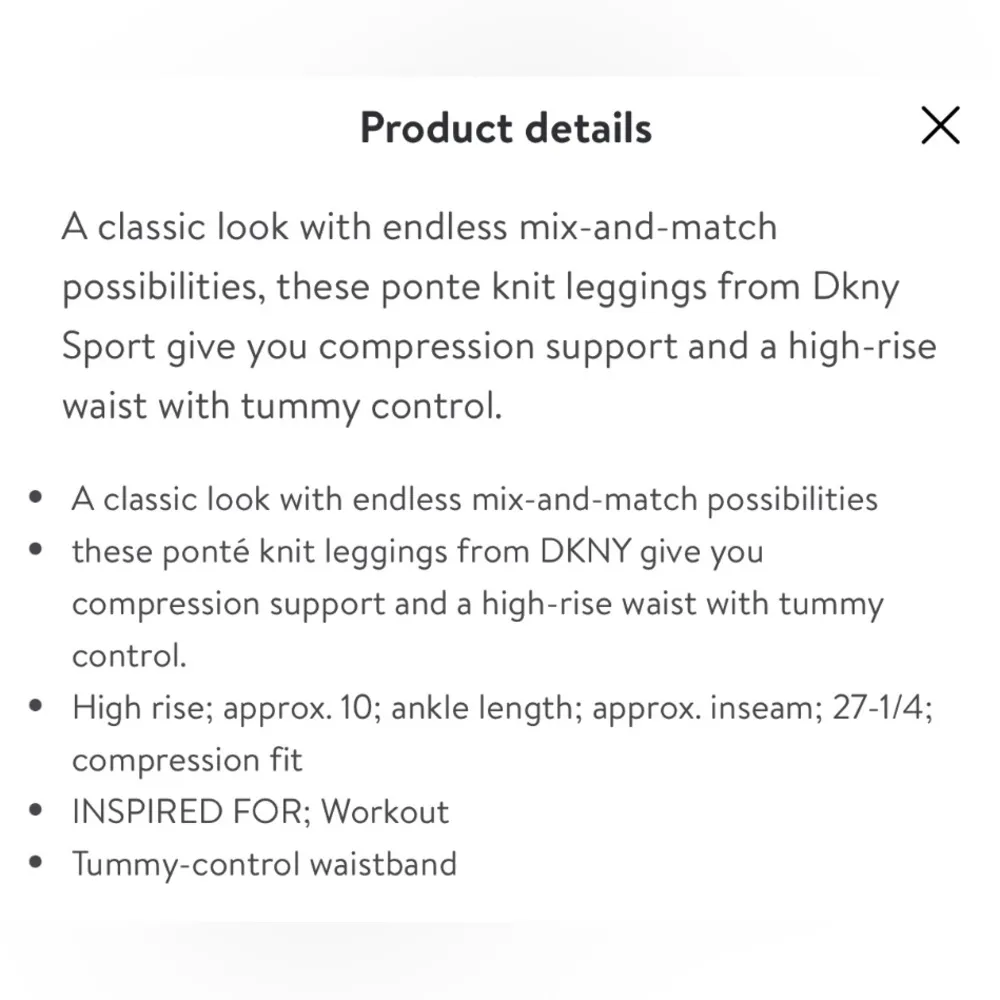 DKNY Tummy Control Compression Full Length Leggings, Black Size XS New w/Tag $69 - Image 4