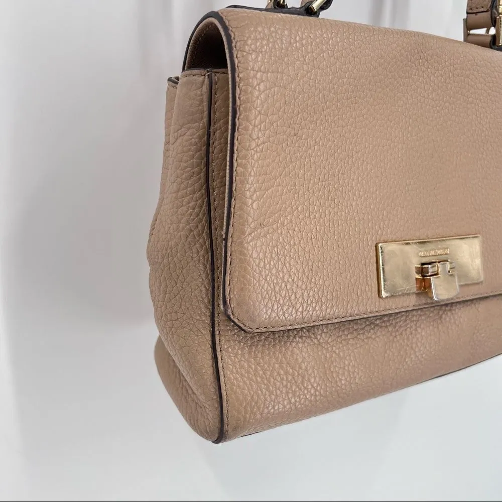 Michael Kors Callie Satchel Crossbody‎ Camel Purse pebble leather - Image 4
