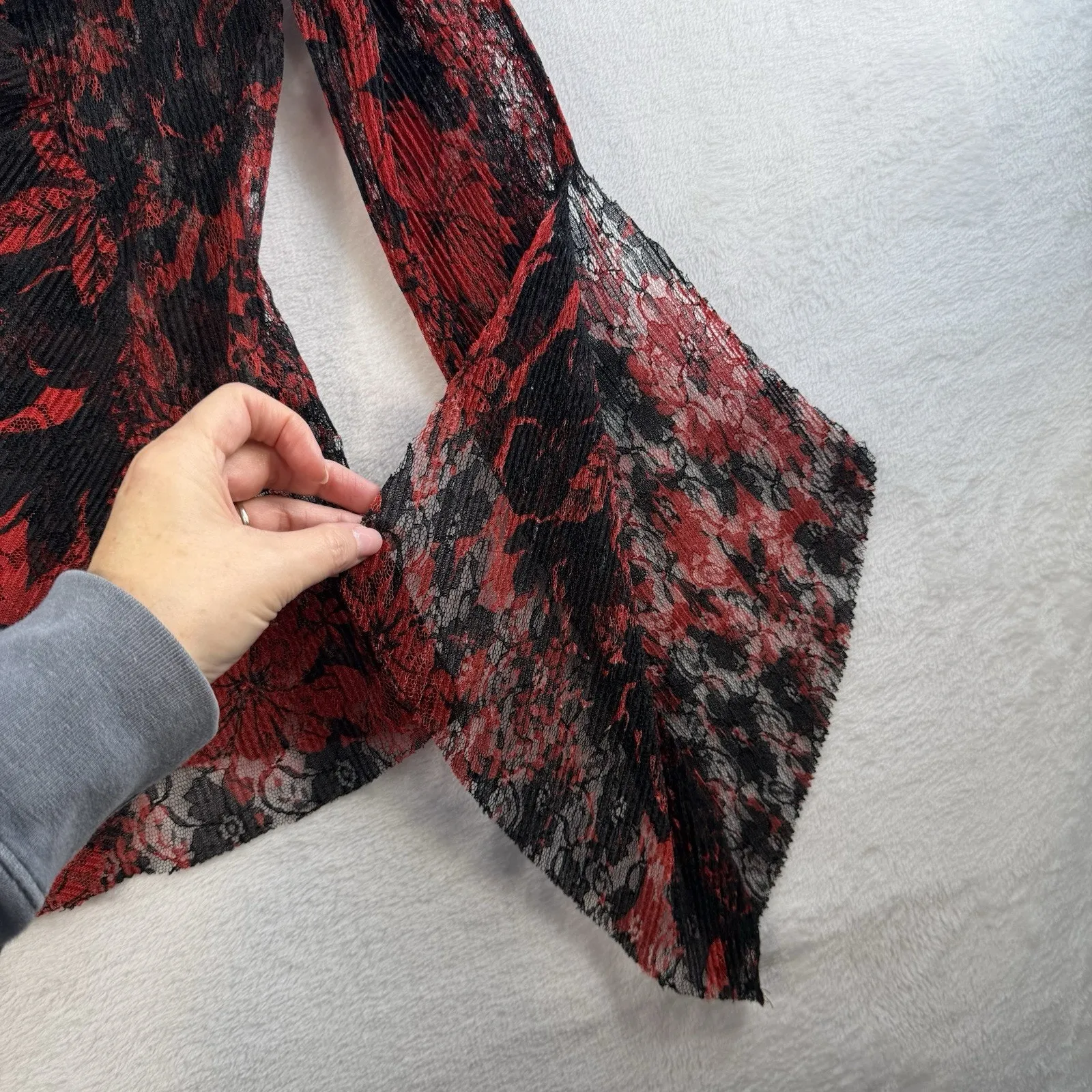 Vintage L Large Y2K Whimsigoth Babydoll Sheer Mesh Top 2 Fairy Grunge Red Black - Image 4