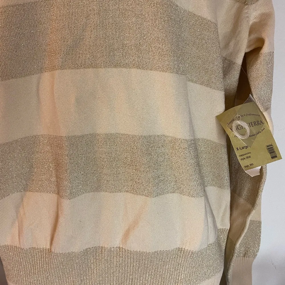 NWT High Sierra Women’s Gold/Cream Striped V Neck Sweater Sz XL - Image 3