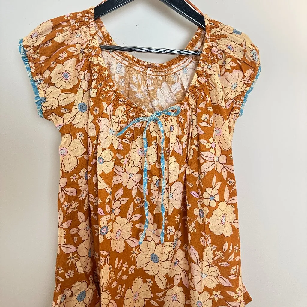 FREE PEOPLE Frankie Floral Tunic in Honey Ginger Combo Size Small - Image 4