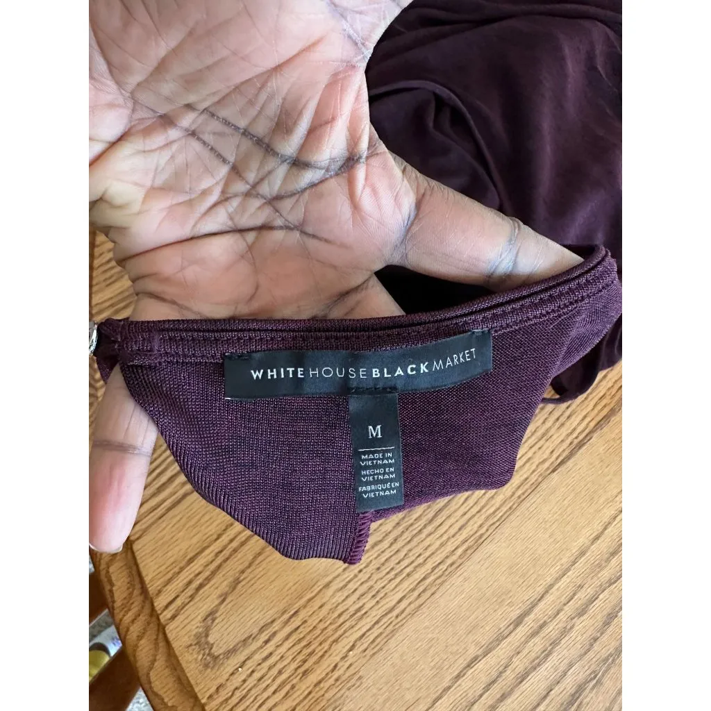 White House Black Market Plum Blouson Dress Women’s M Dolman Sleeves Ruched Skir - Image 7