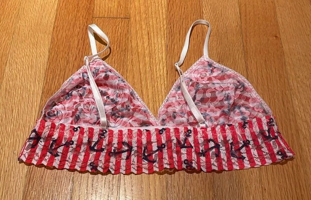 Red and White Striped Bralette with Anchor Design Size Medium - Image 2