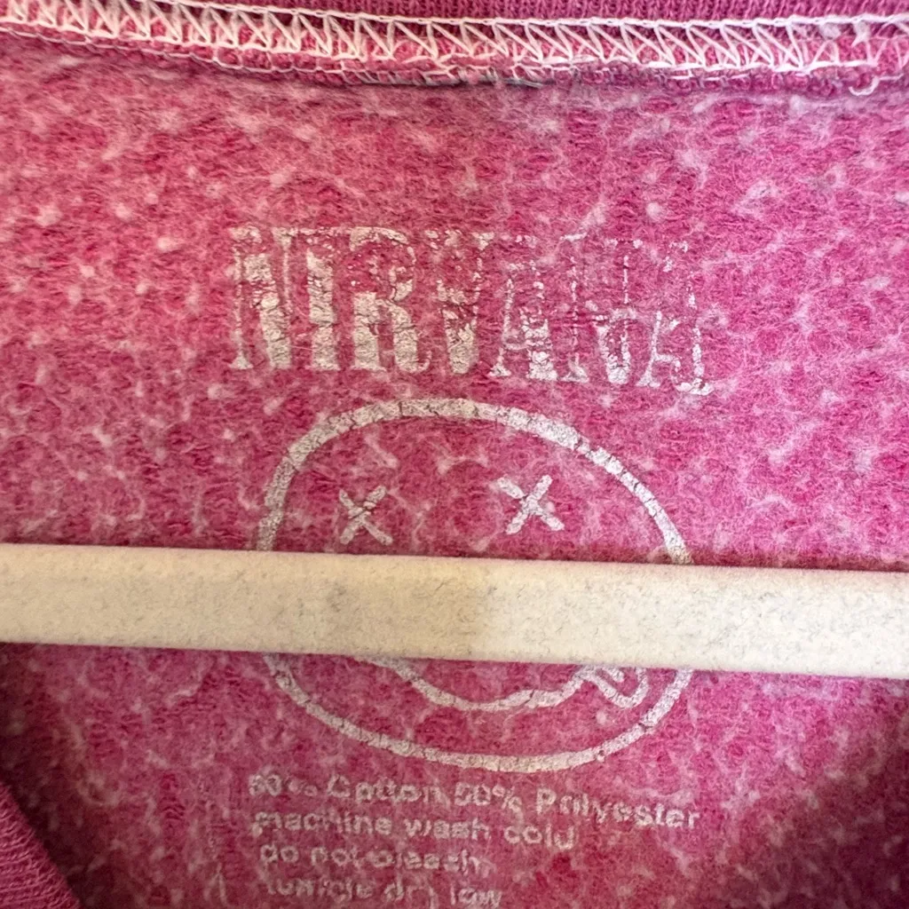 Nirvana Smiley Face Graphic Oversized Crewneck Sweatshirt Magenta Small/Medium - Image 6