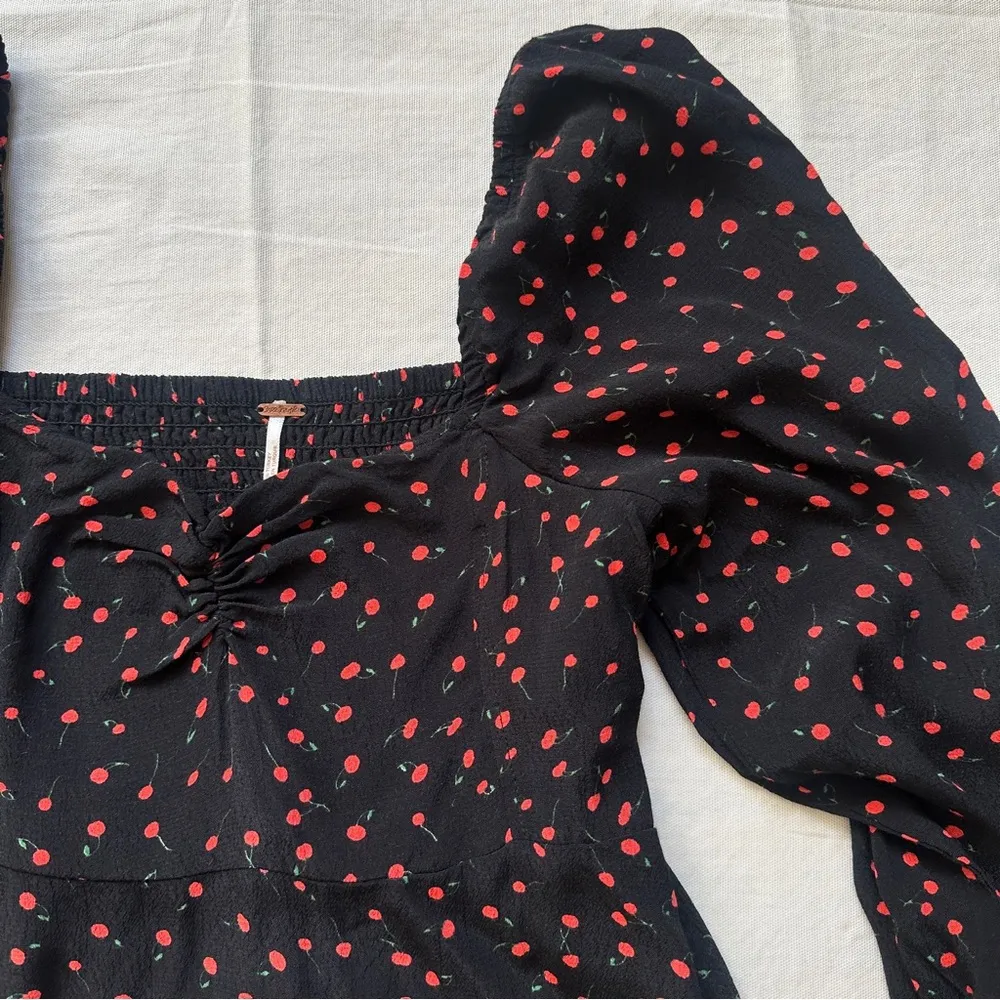 Julia Sweetheart Cherry Print Long Sleeve Top Blouse - Image 3