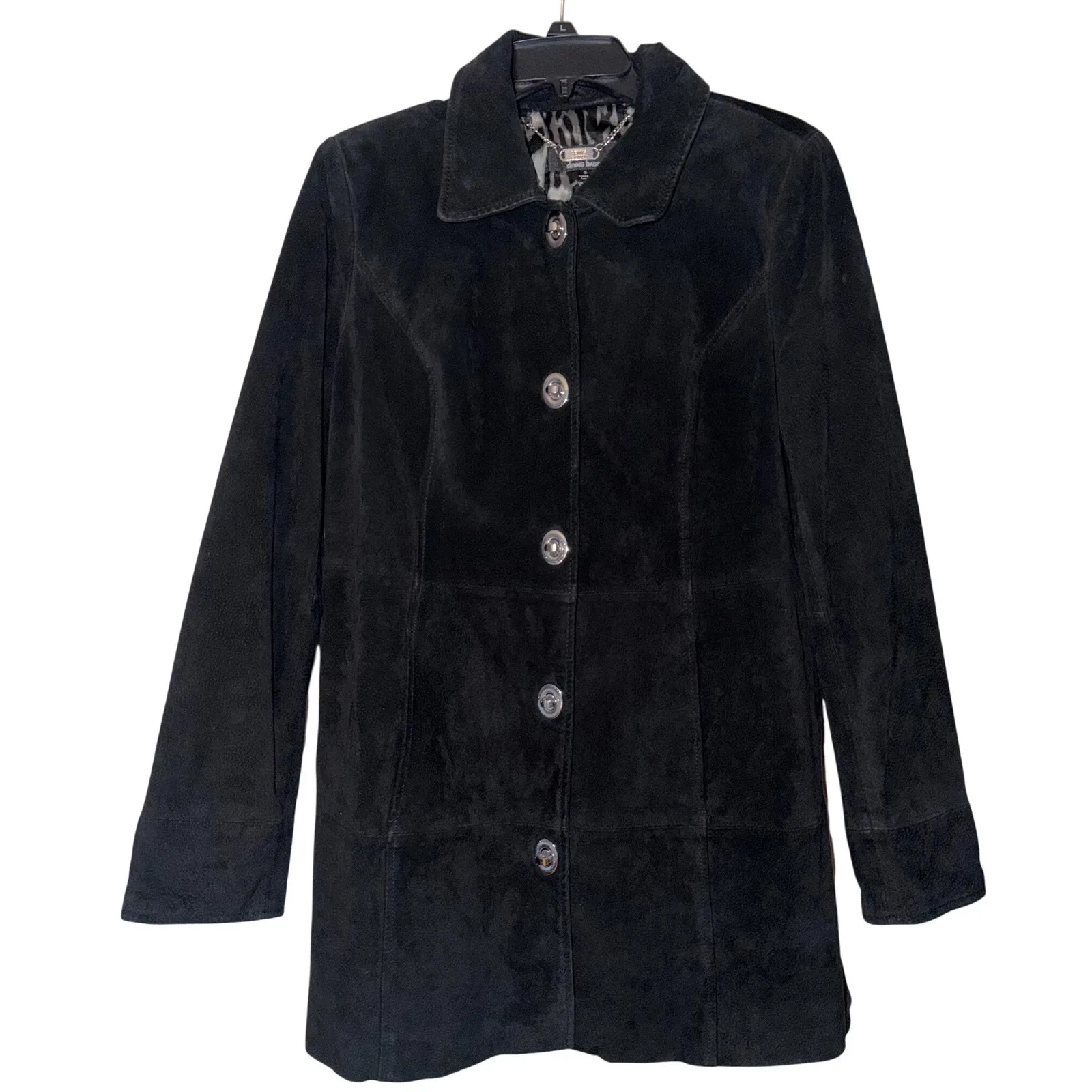 Dennis Basso Black Suede Leather Button Front Blazer Jacket S - Image 1