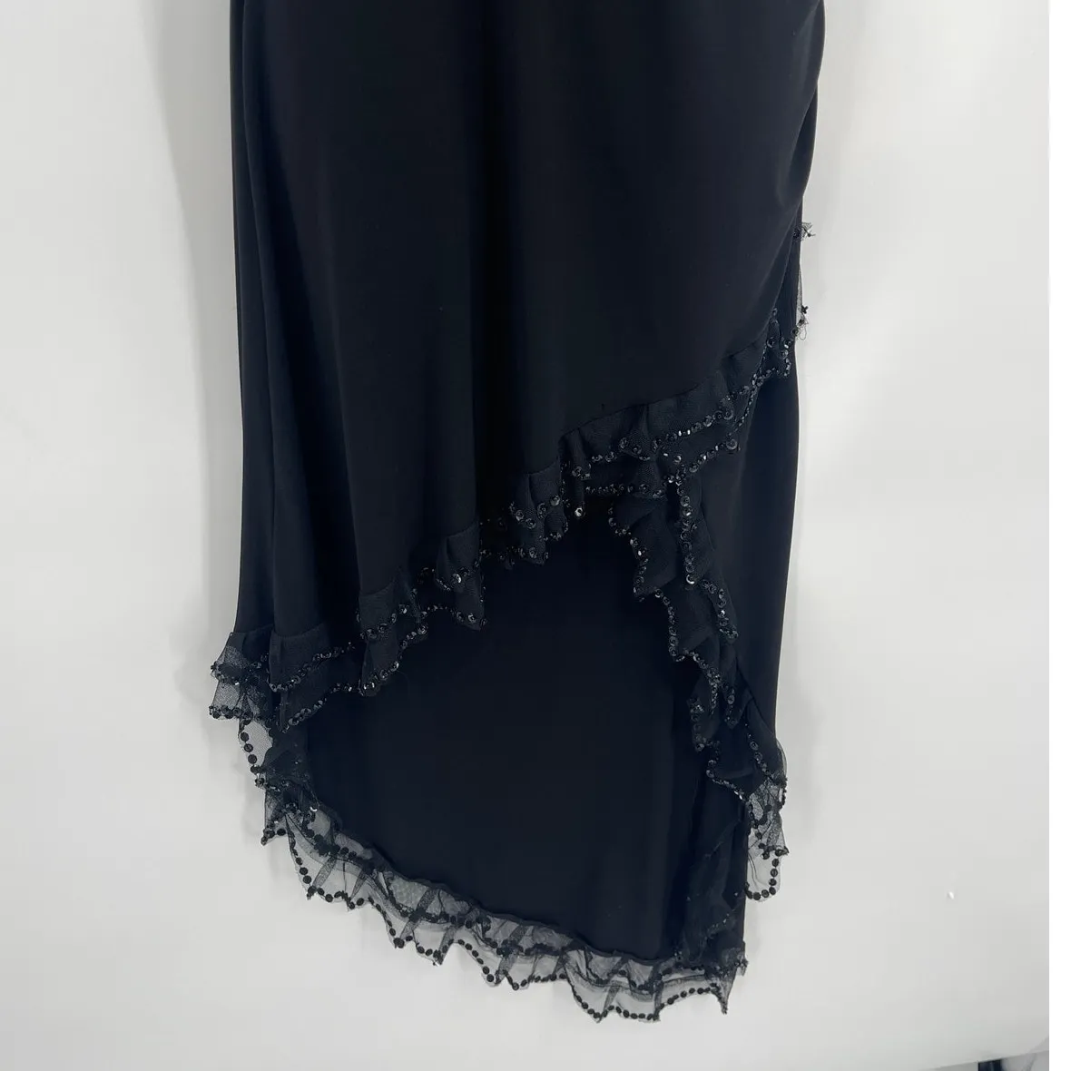 Vintage Y2K Sabora Asymmetric Sequin Dress SZ L Whimsigoth Halter Cocktail Lace Black Size L - Image 2