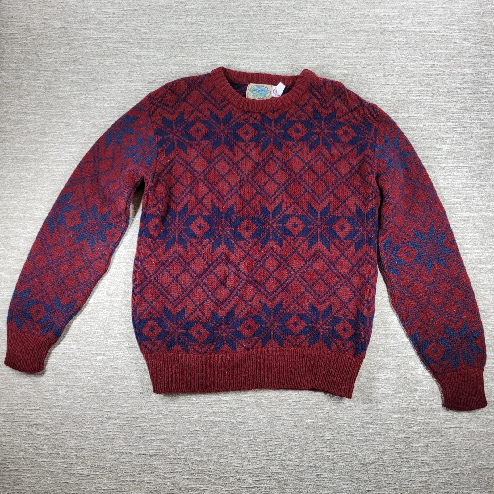 Royal North Mills Outfitters Wool Sweater Nordic Snowflake Red Blue USA Made L Size L - Image 3