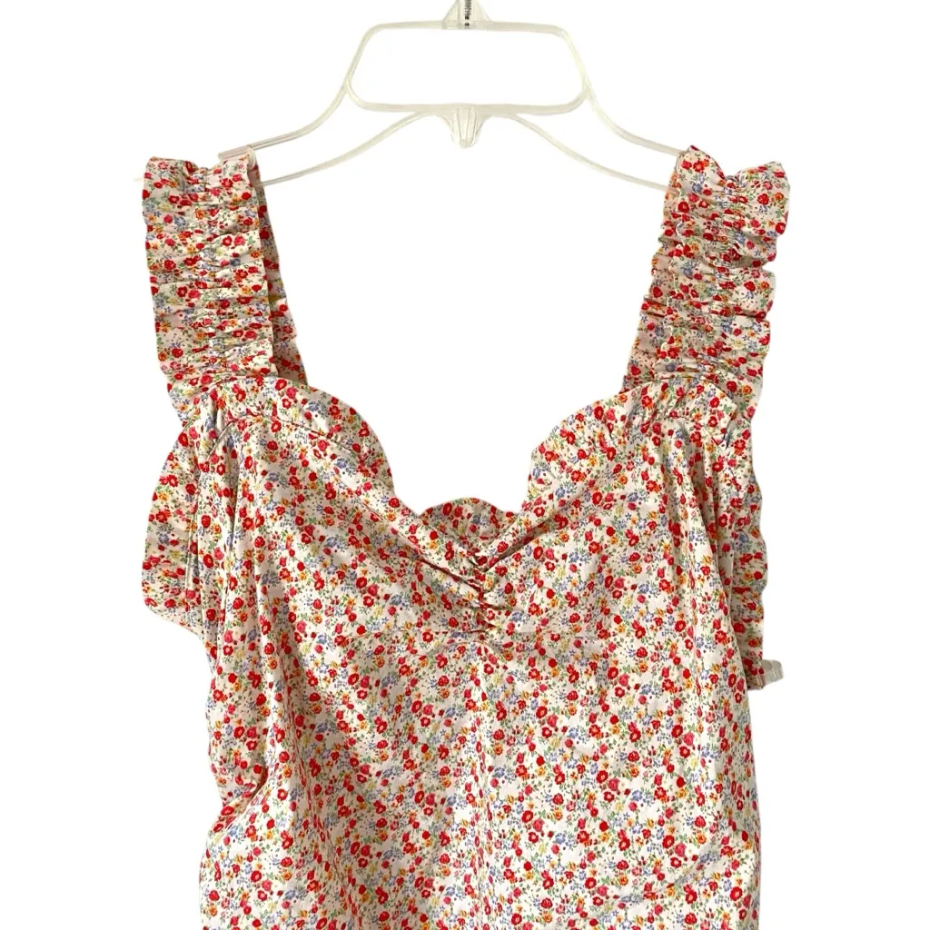 Notes Du Nord Ora Tight Dress Ruched Sides Ditsy Floral Cream size 38 US 6 Red - Image 2