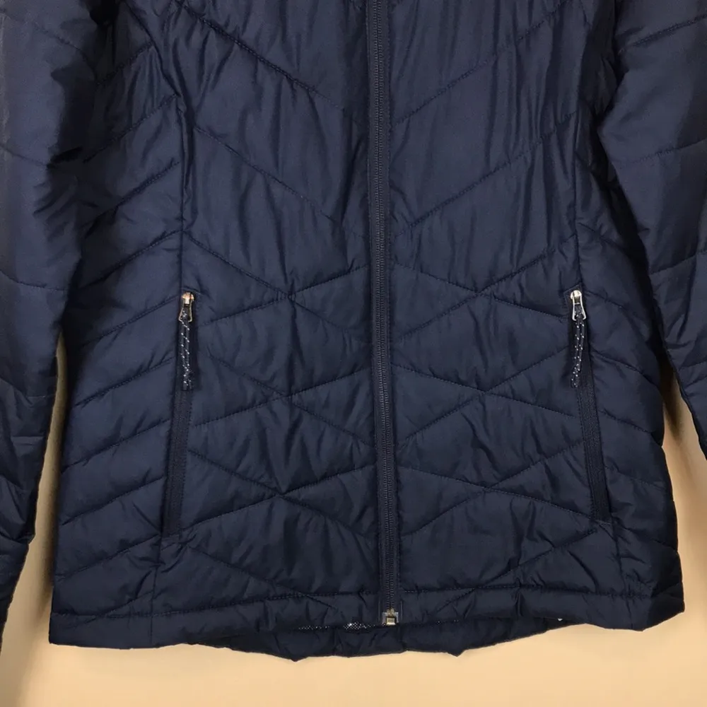Columbia Women’s Omni-Heat Puffer Sherpa Lined Hood Navy Blue Zip-Up Jacket - Image 3
