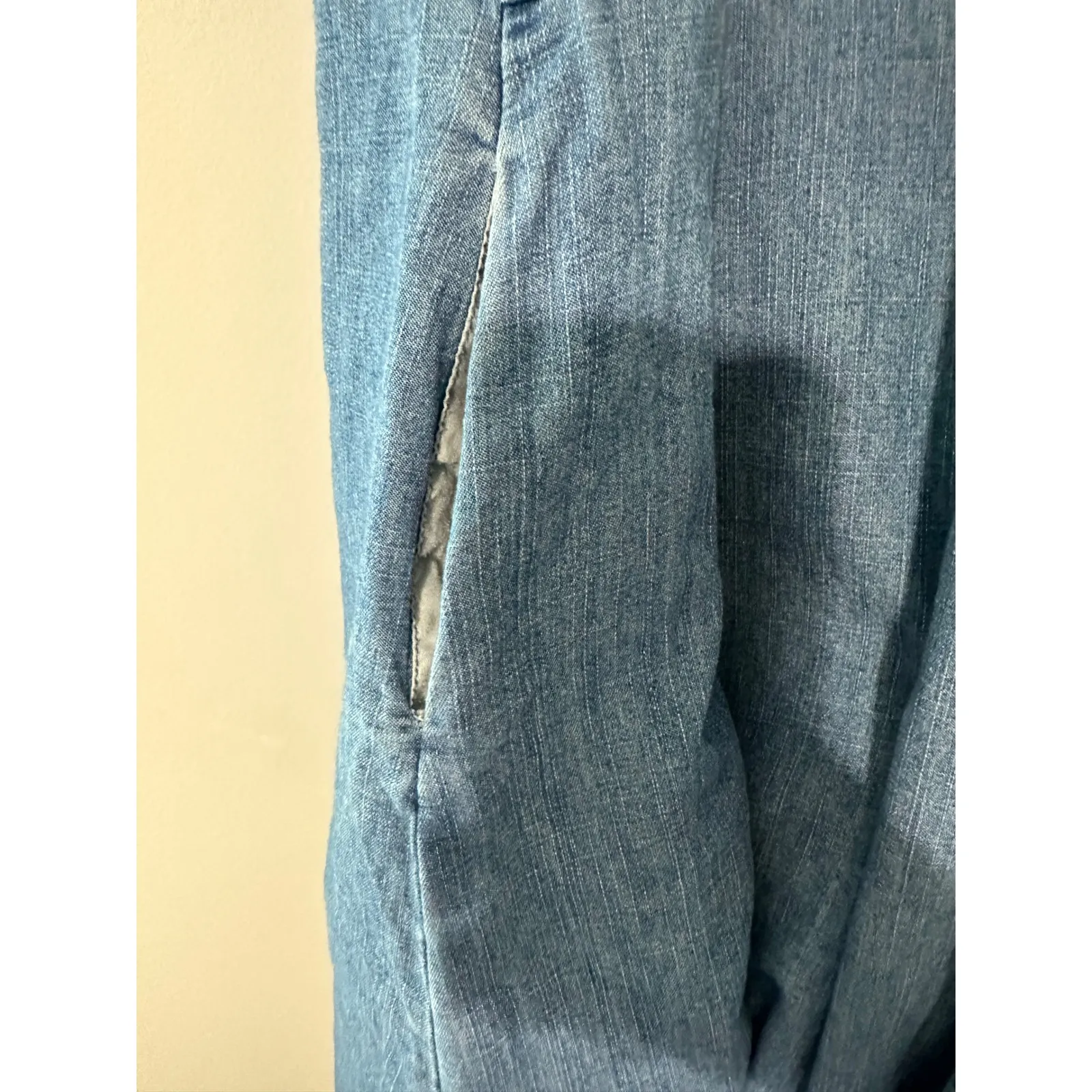 GILLI Womens Denim Dress Mini Short Sleeve Casual Blue Jean Drawstring V Neck Size L - Image 6