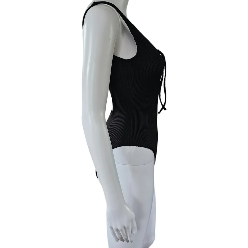 Hollister Black Ribbed Lace Up One Piece Swimsuit Size XS - Image 4