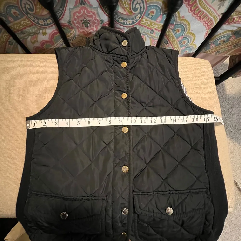 Adrienne Vittadini Black Quilted Vest with Gold Buttons and Striped Lining - Image 6