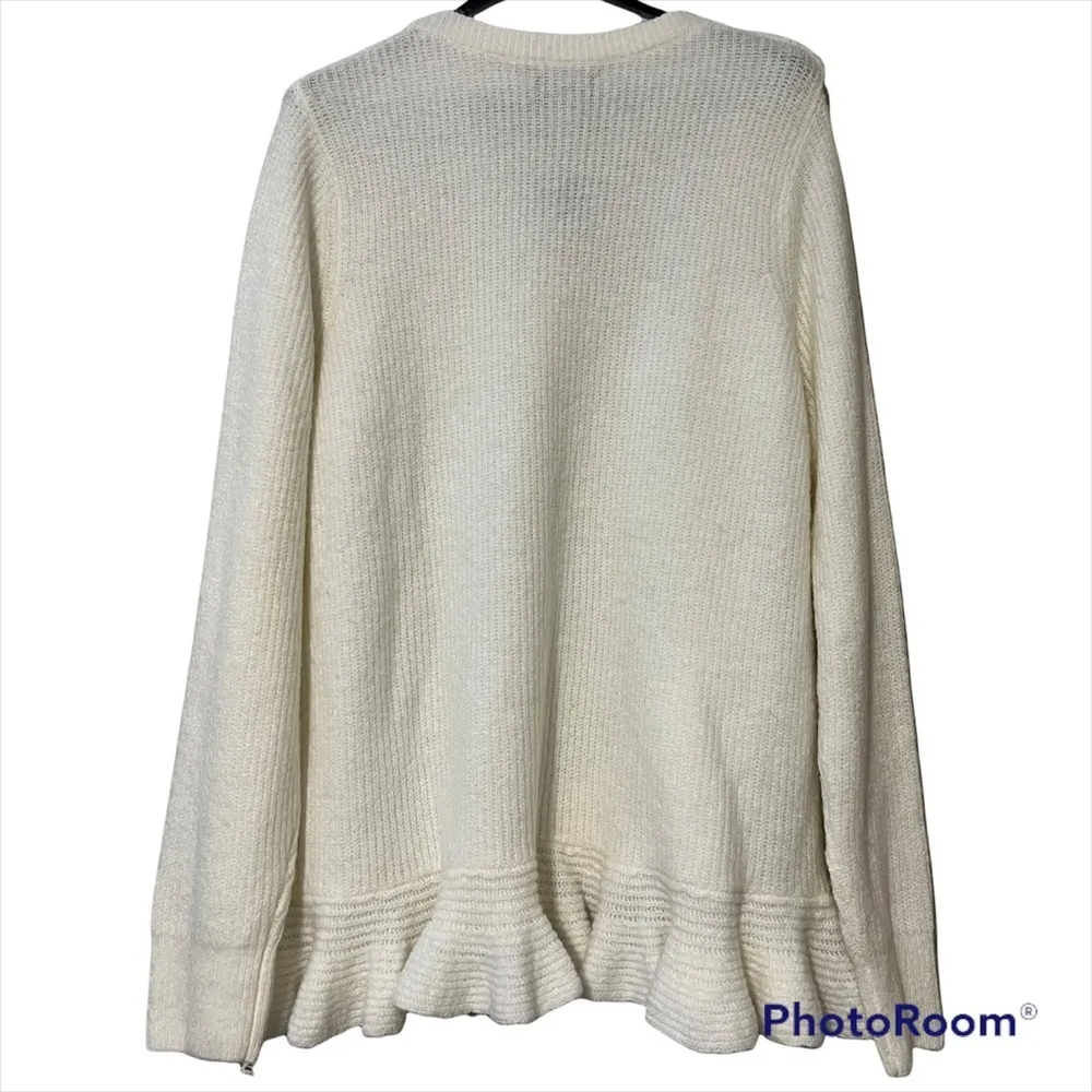 KAARI blue 3X women’s curvy ruffle hem long sleeve ivory sweater soft plus NWT - Image 3