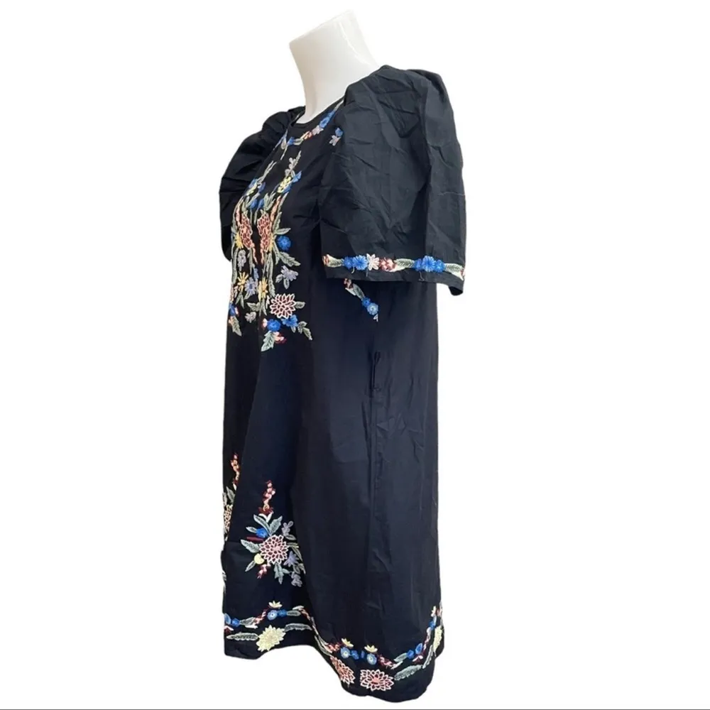 Free People Evangeline Embroidered Mini Dress Black
Size XS Puff SS - Image 6