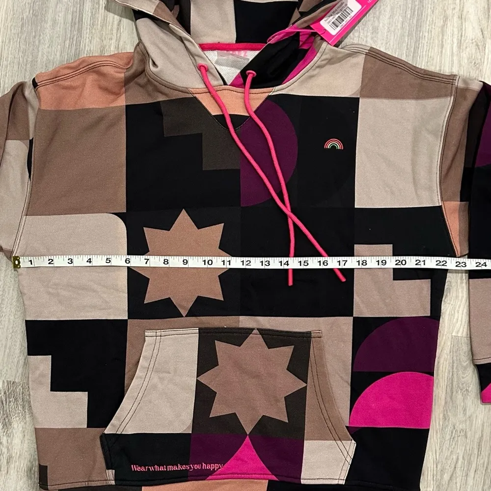 NWT Terez Neutral Mod Hoodie Sweatshirt 100% Cotton Brown Pink Abstract Size XS - Image 3