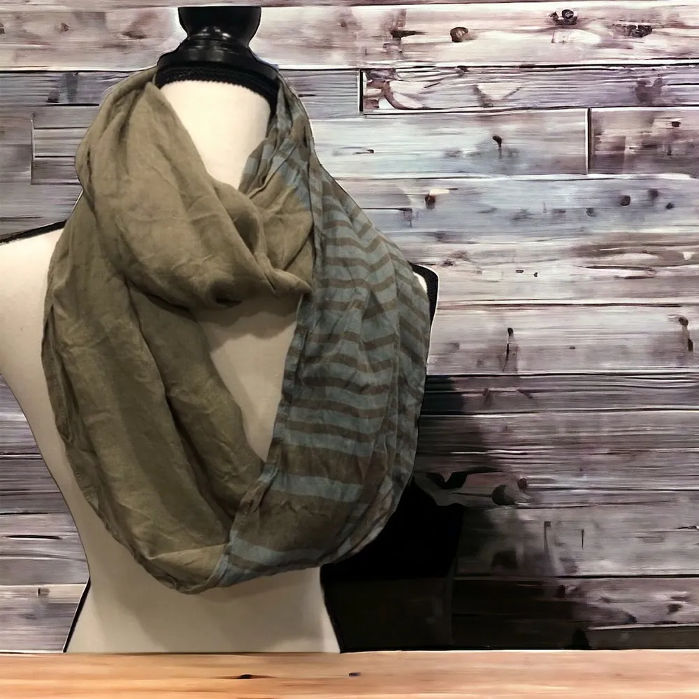 Infinity scarf neutral khaki and blue made in Cambodia Green - Image 3