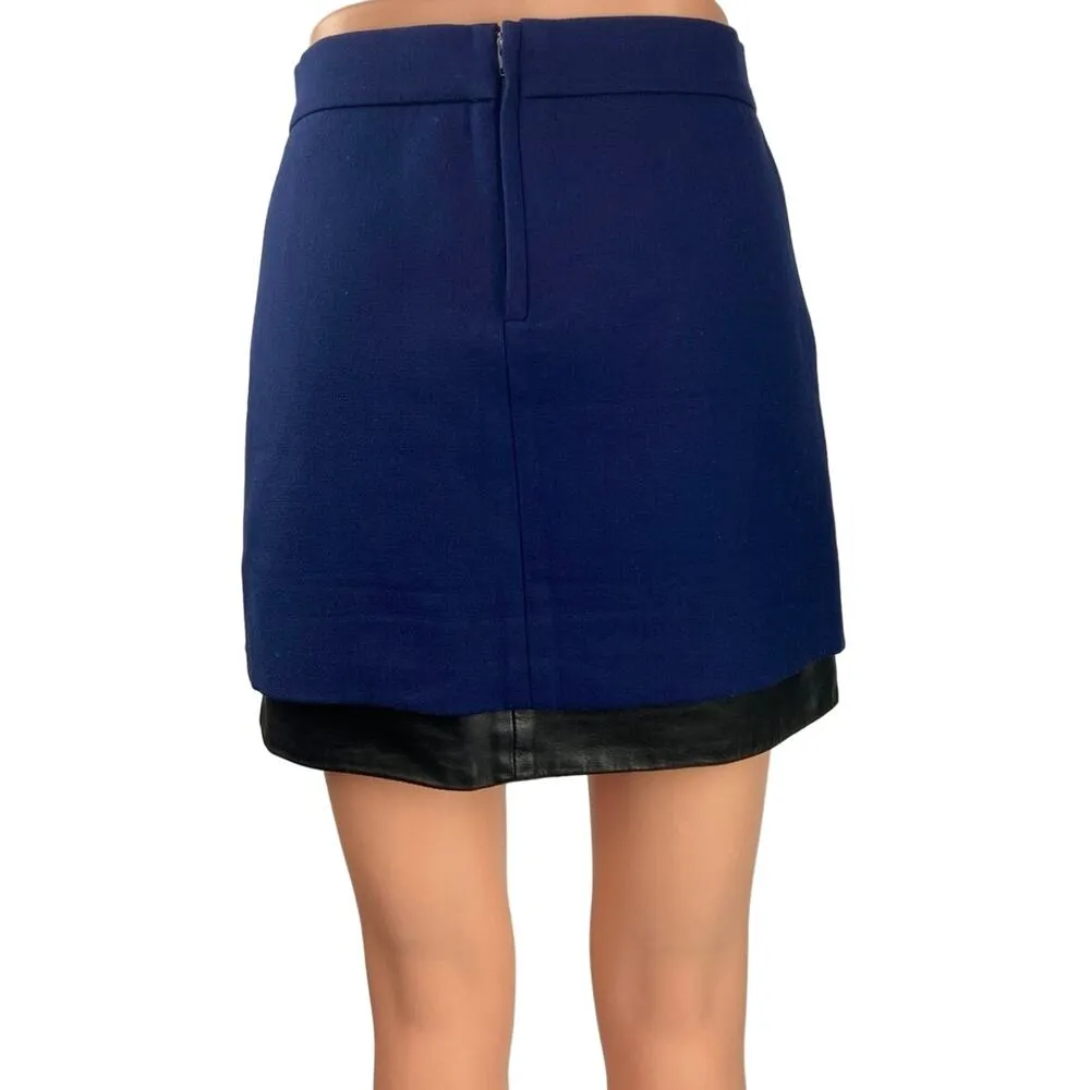 Maje Blue Seventy Leather Trimmed Woven Pleated Layered Pockets Mini Skirt Sz L - Image 3