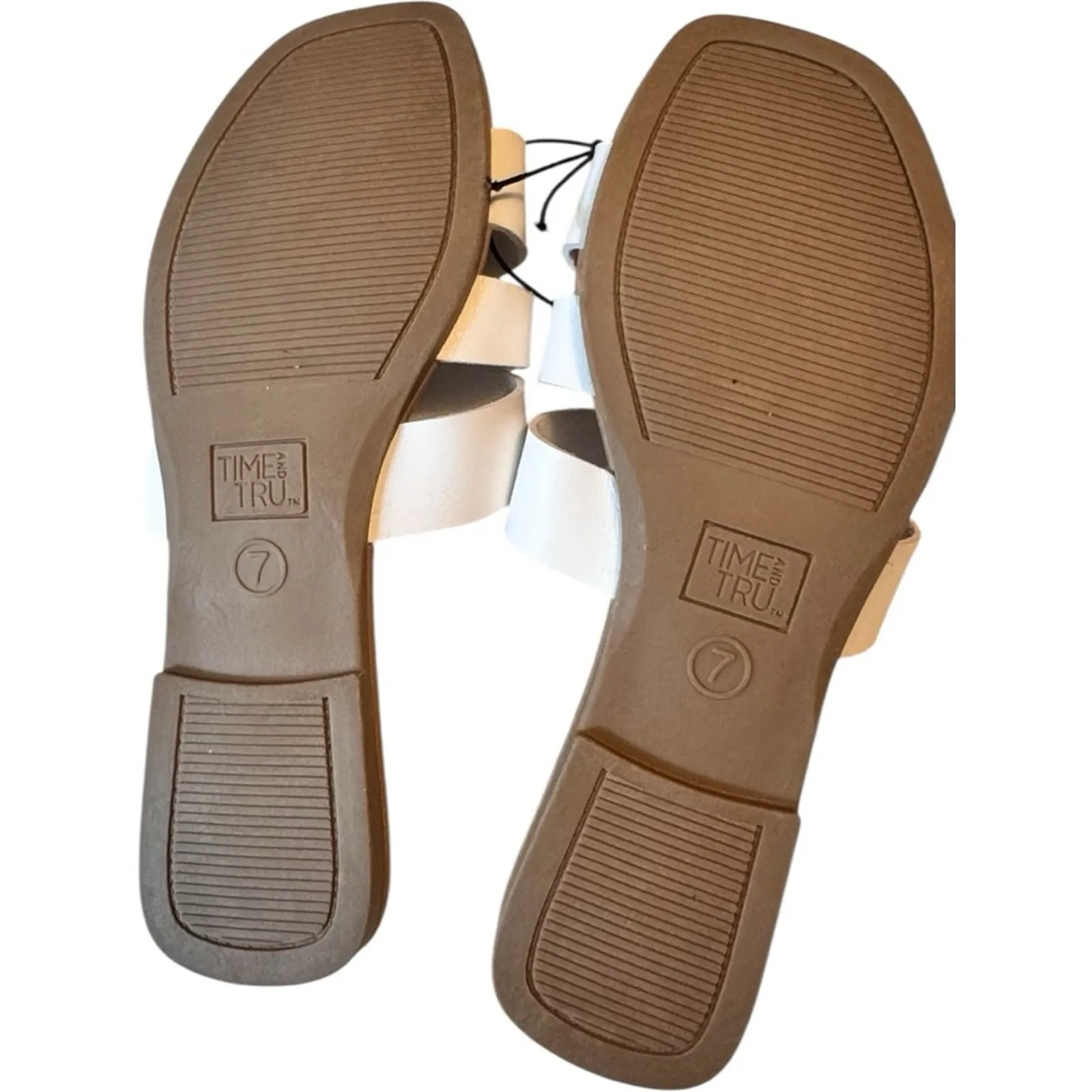 Time and Tru Women's White Slide Sandals With Gold Details Sz 7 NWT - Image 2