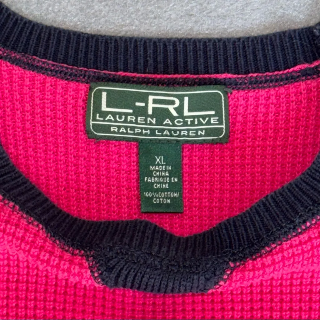 L-RL‎ Lauren Active Ralph Lauren Pink Waffle knit Sweater  XL Cotton Preppy Y2K - Image 3