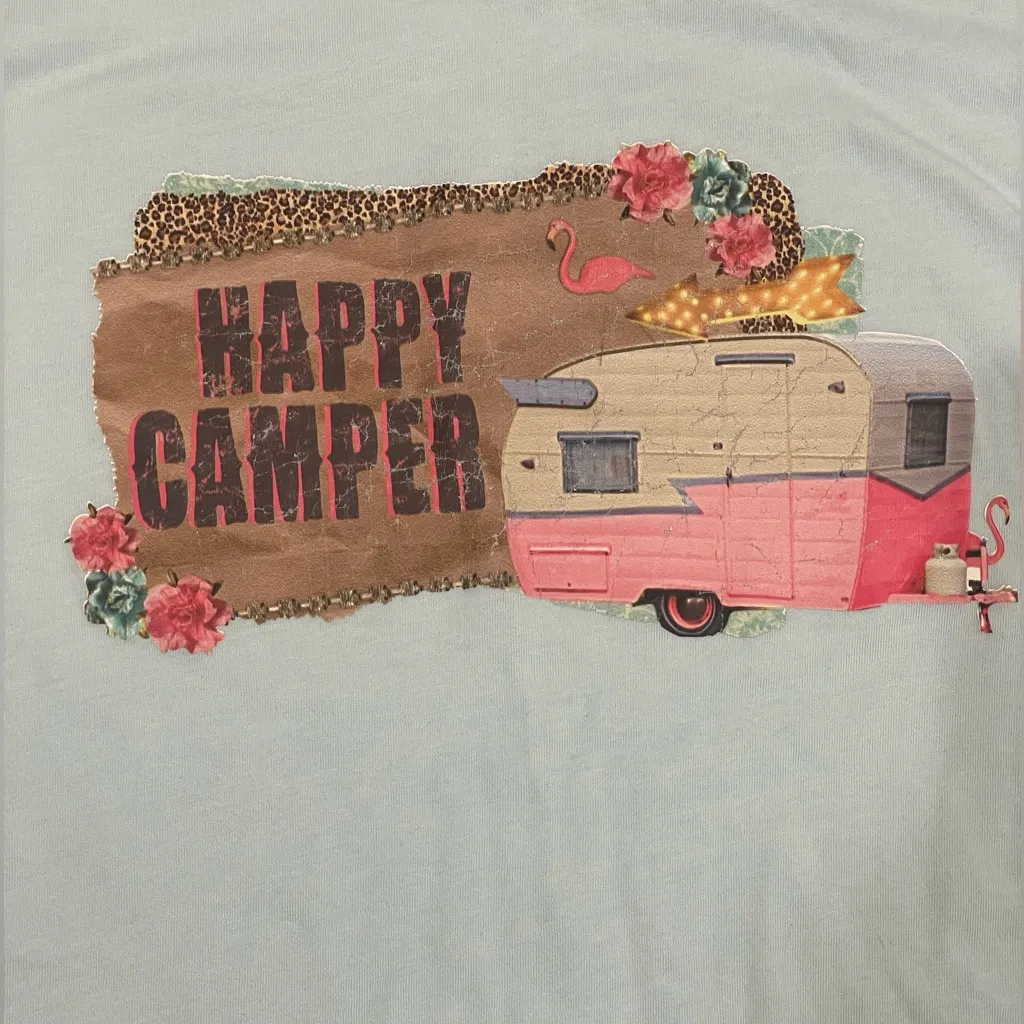 Happy Camper Vintage RV Bella Light Blue T-shirt XL - Image 4