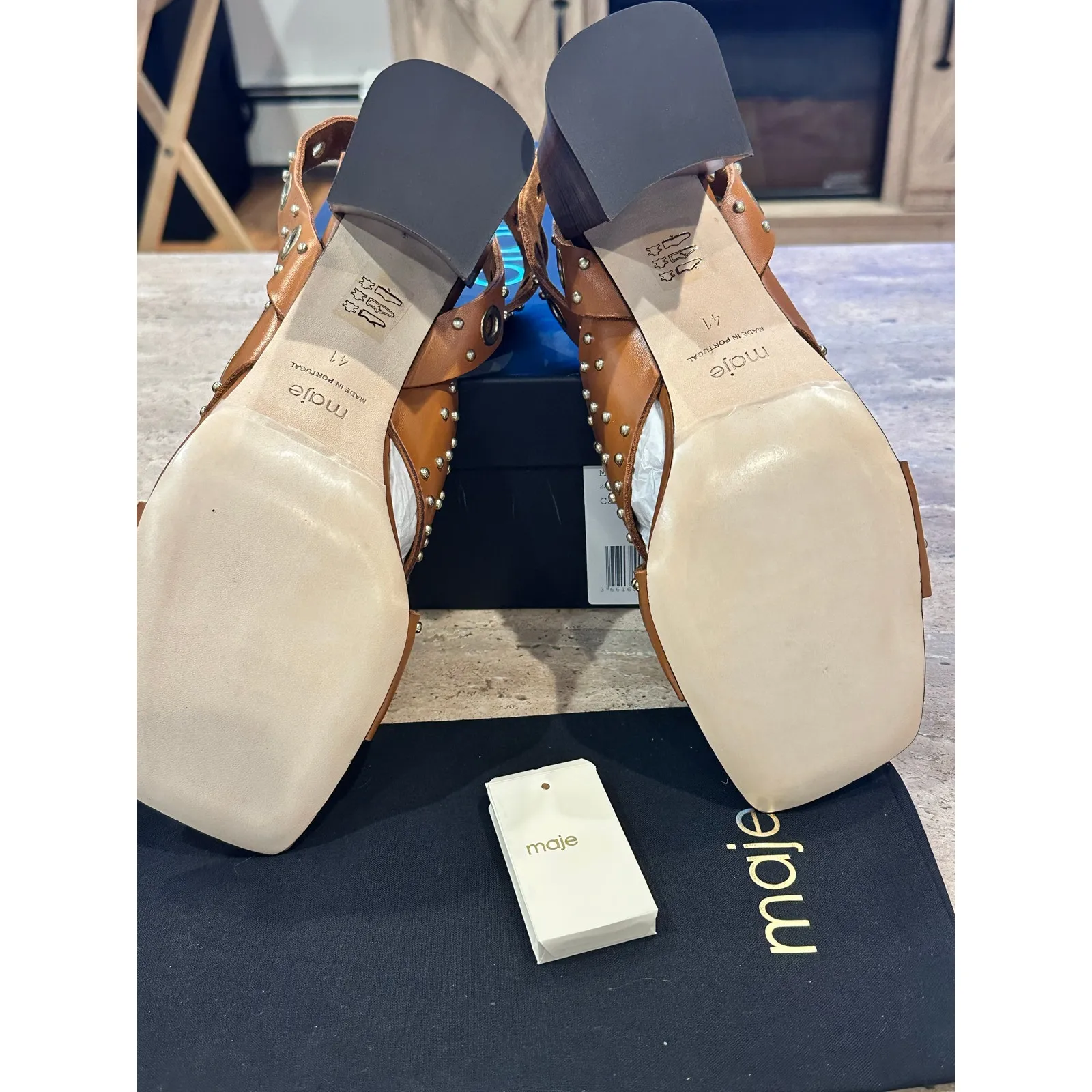 NEW In Box Maje Ferma Eyelet-embellished Leather Sandals In Camel sz 41 / 10.5 - Image 7