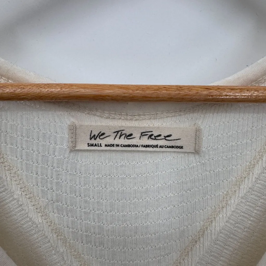 Free People‎ Citrine Henley Thermal Top Womens Small Ecru Ivory Cotton Blend - Image 4