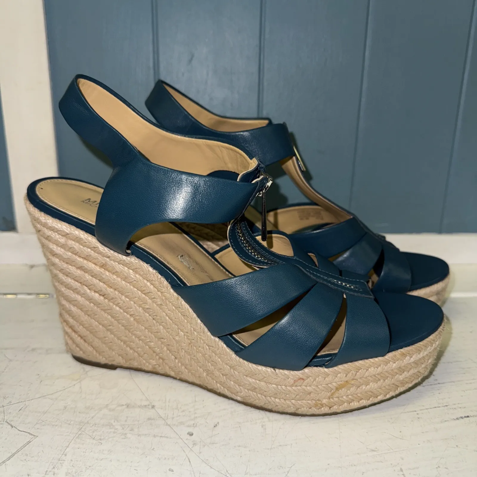 MICHAEL KORS Berkley TEAL Wedge Platform Sandal W/ Zipper Espadrilles Women's 9‎ - Image 14