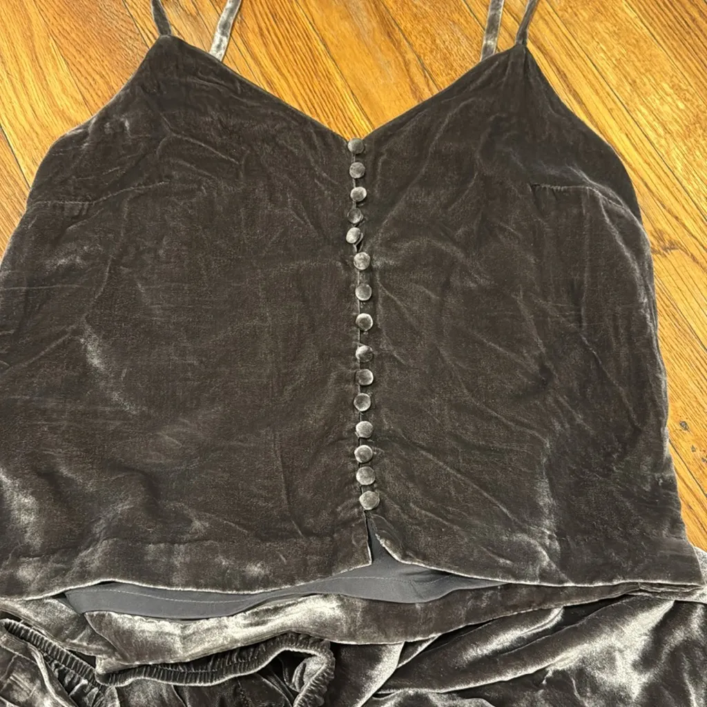 Madewell Velvet VISCOSE SILK crop Wide Leg pant & button cami set size 4 /S gray - Image 4