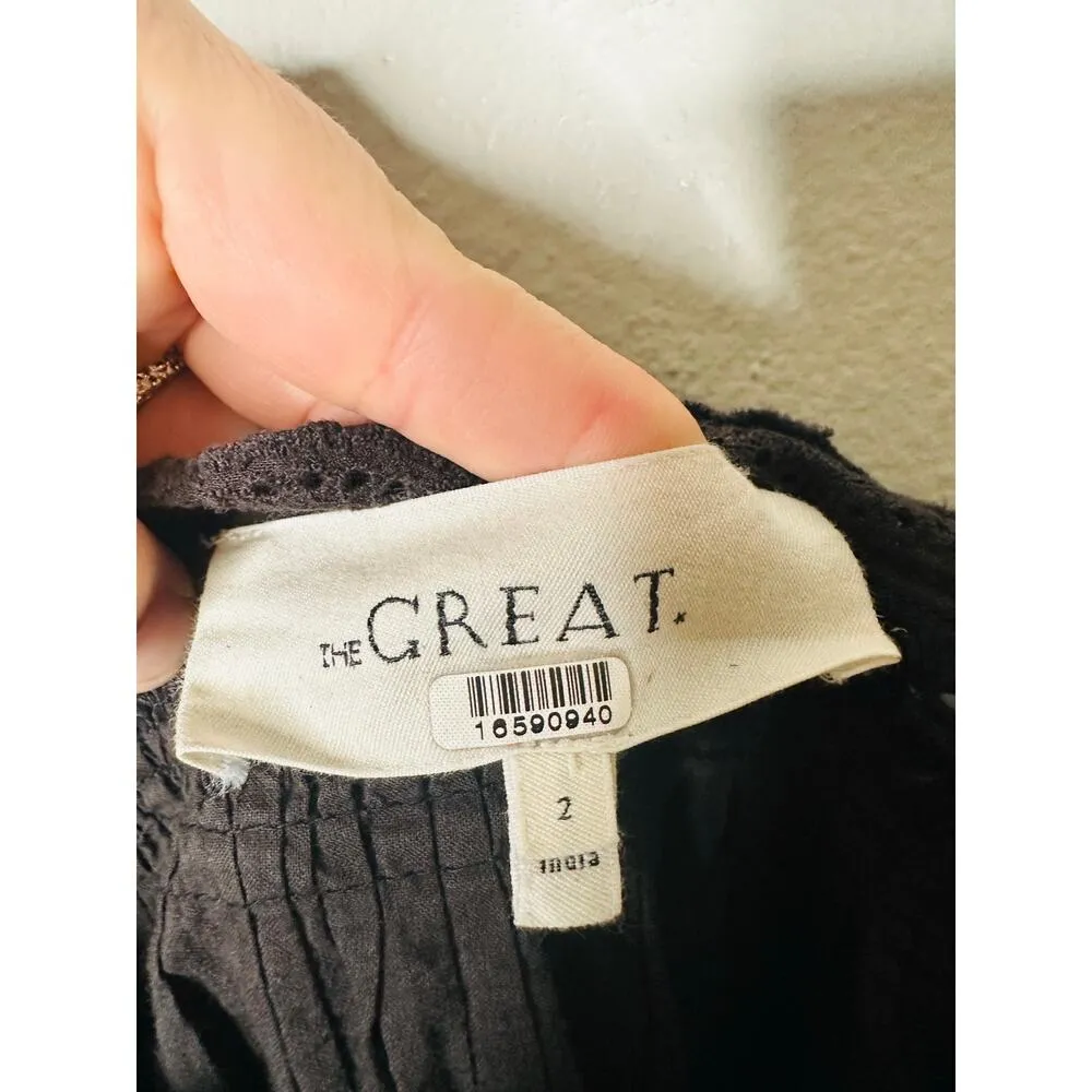 THE GREAT Black 100% Cotton Cachet Midi Lace Detail Button Midi Dress Size 2 - Image 15