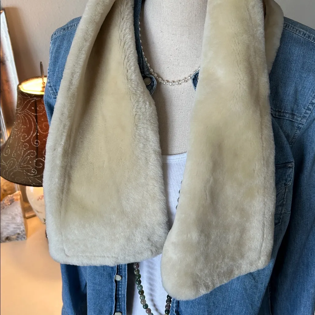 J. Crew faux suede tan cream soft Shearling boho western neck wrap scarf OS - Image 2