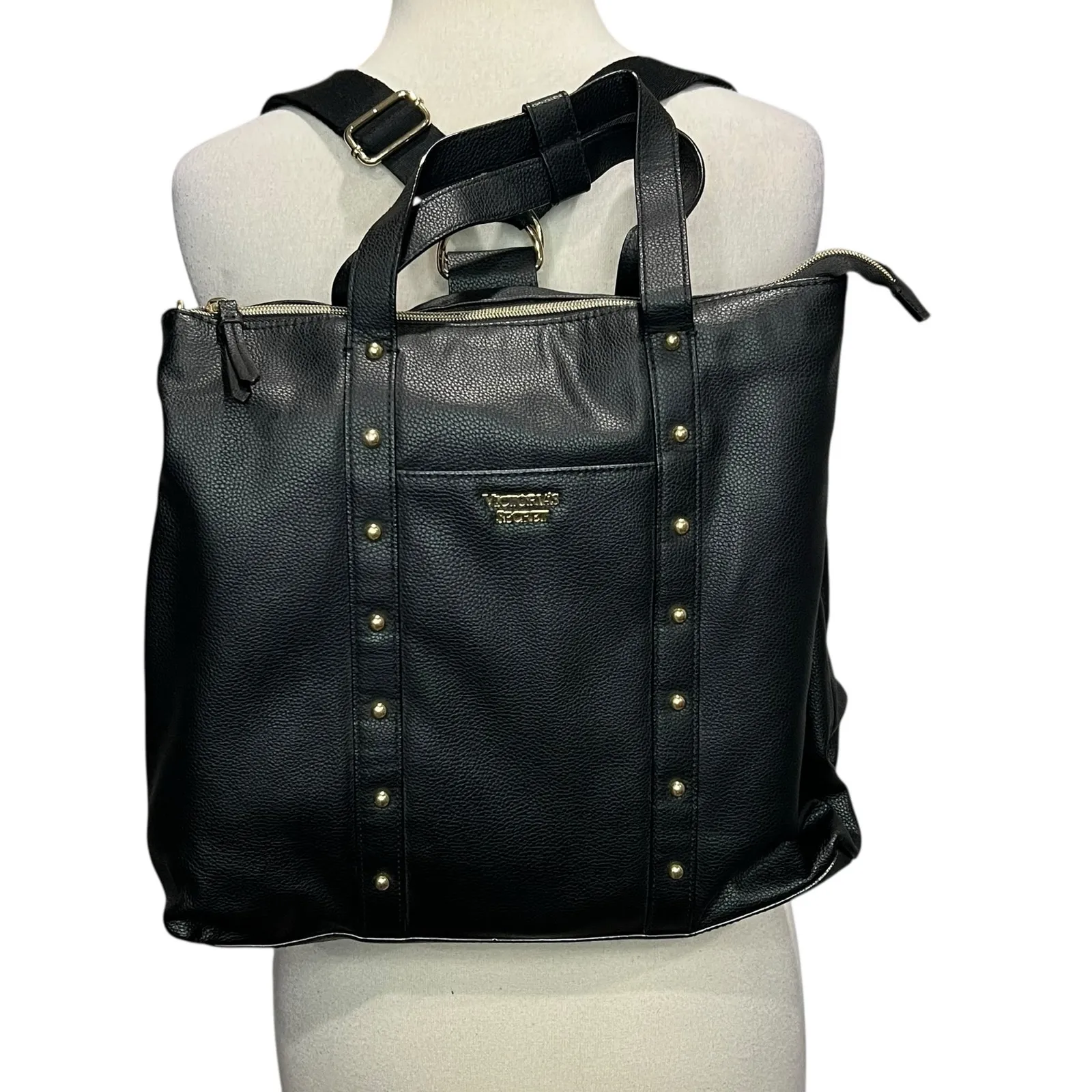 Victorias Secret Studded Convertible Black Backpack Handbag Purse Tote Travel - Image 4