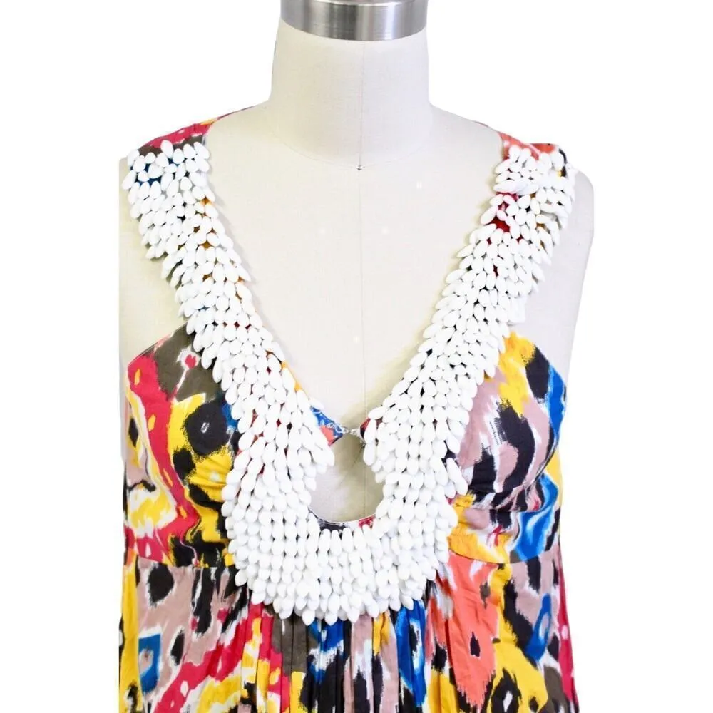 KAS New York Women's S Heavy Beaded Neck Brightly Colored Boho Cruise Dress Orange - Image 4