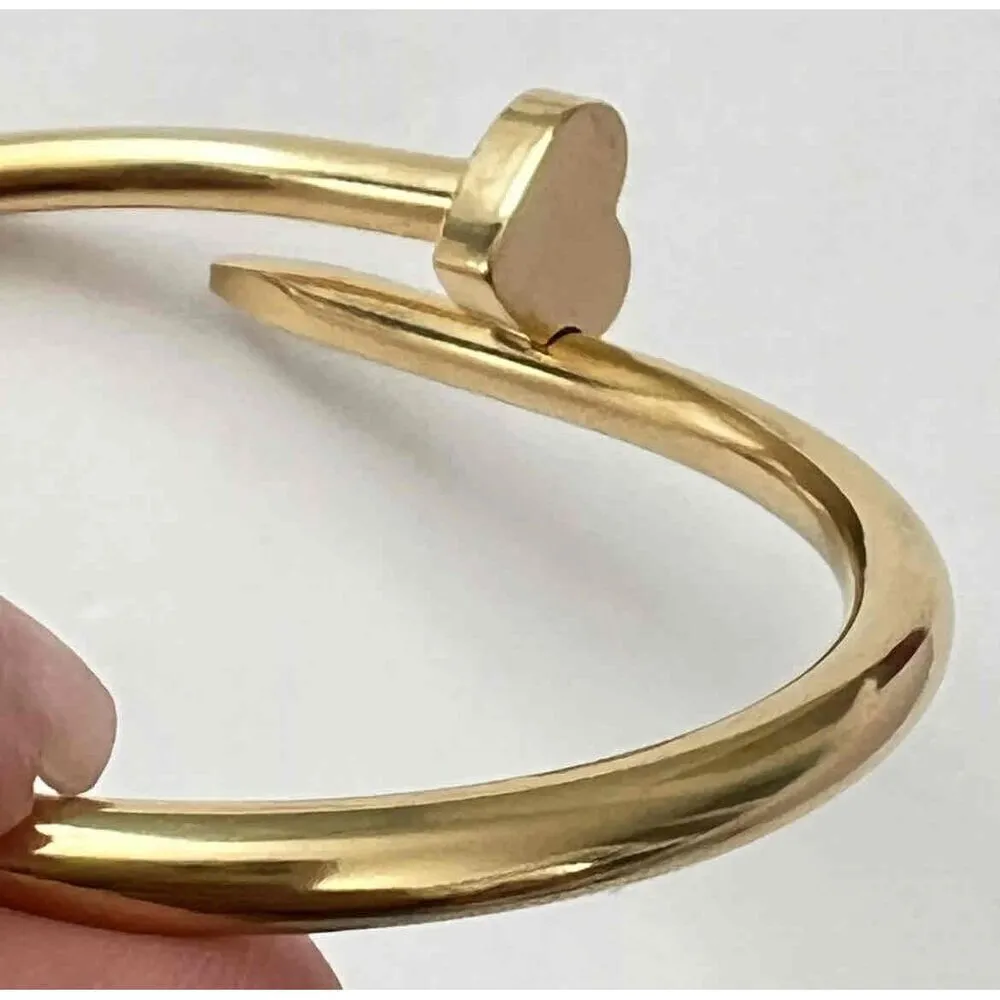 18K Gold Plated Stainless Steel Heart Nail Bangle Bracelet Womens Jewelry NWT - Image 3