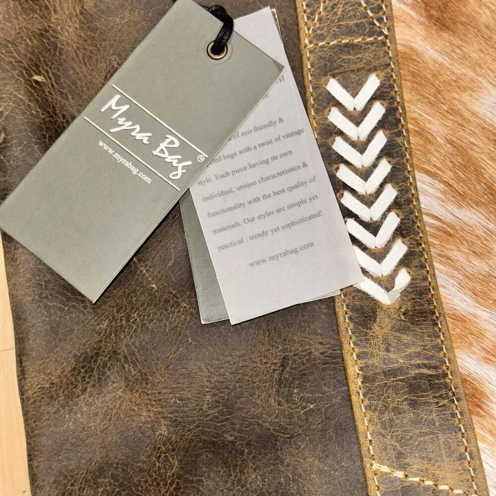 New Myra Western Boho Purse Handbag Cowhide Fur Leather Travel Tote Bag S5229 White - Image 4