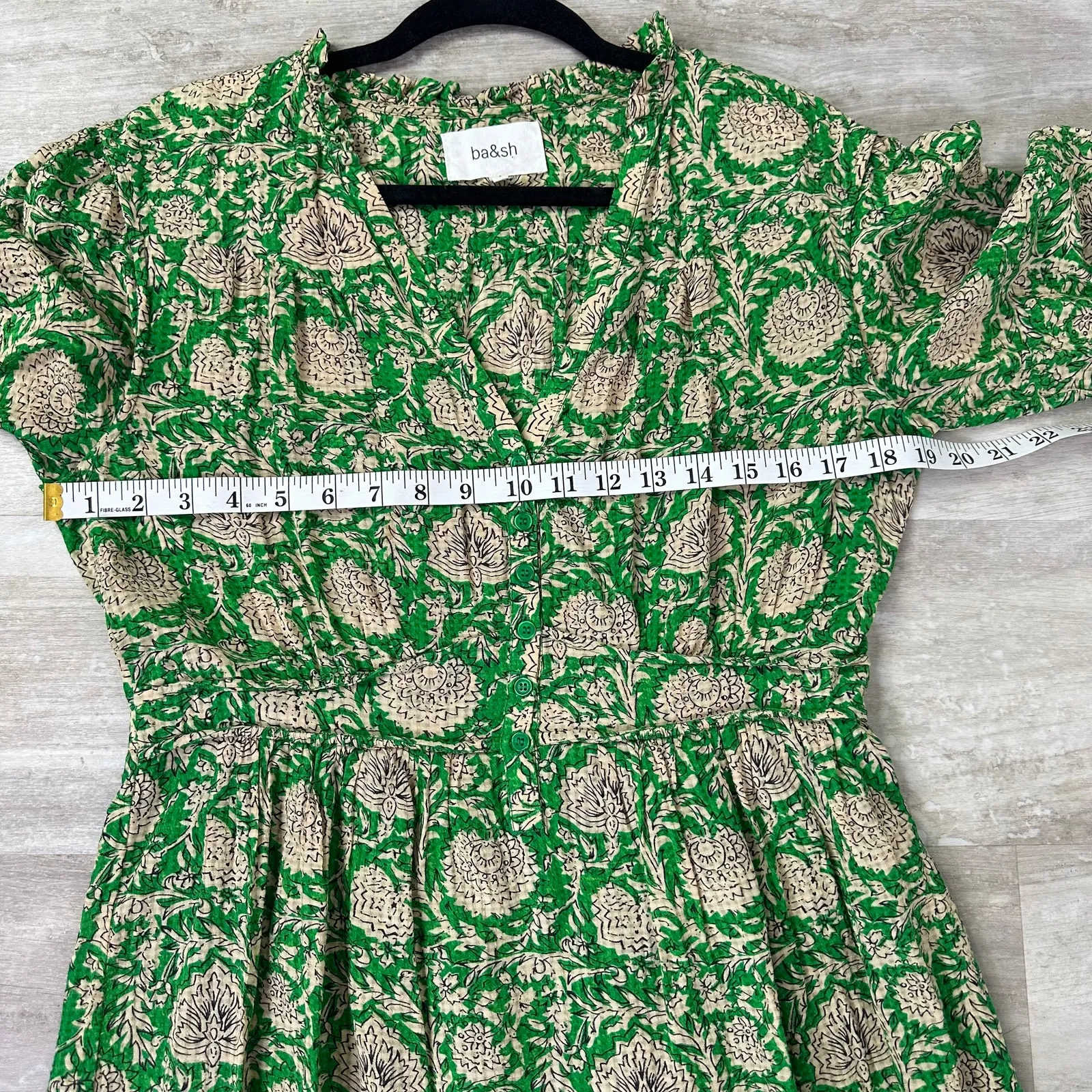 BA&SH Ba & Sh Paz Floral Printed Mini Shirt Dress In Green Women’s 2 3/4 Sleeves - Image 7
