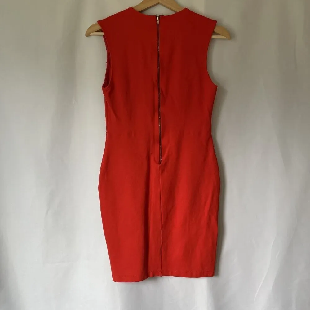 Lulu's bright orange red bodycon sleeveless dress deep v-neck women size medium - Image 6