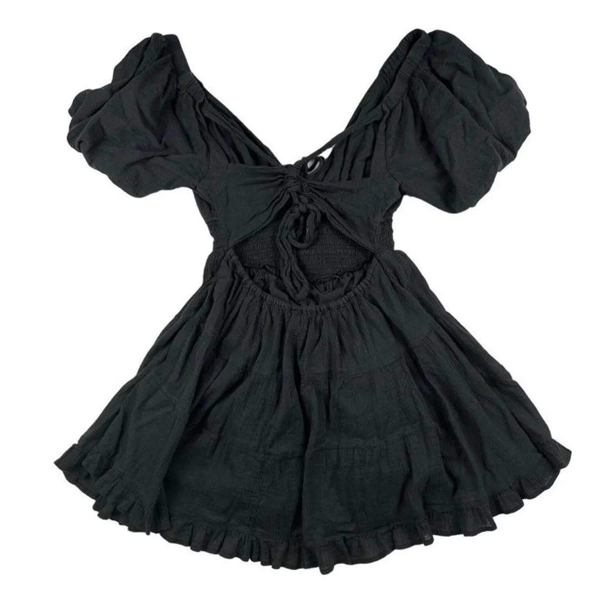 Free People- Perfect Day Cotton Mini Dress in Black - Image 2