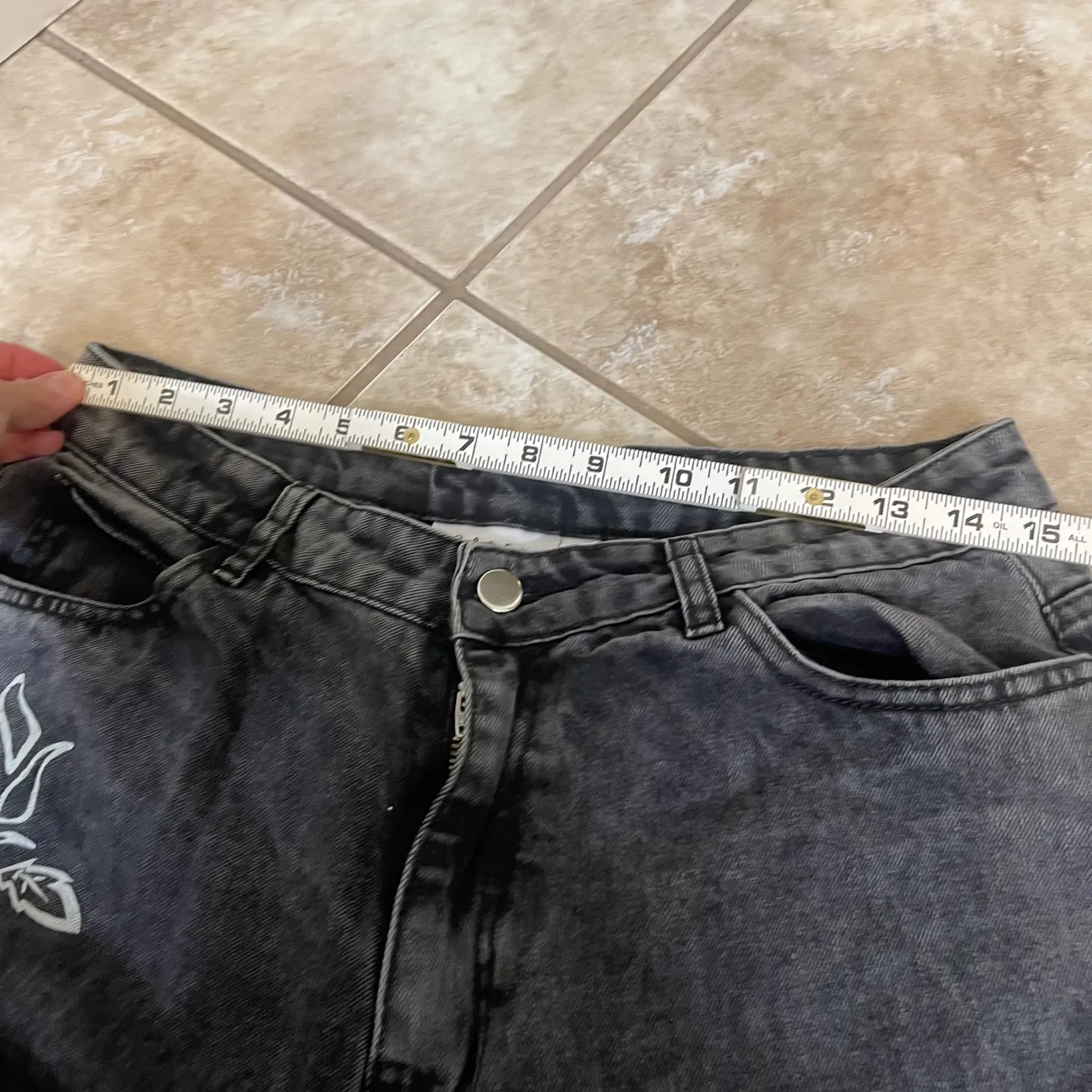 Daisy Street Black Wash Butterfly Rose Distressed Wide Leg Jeans Women's LG - Image 3