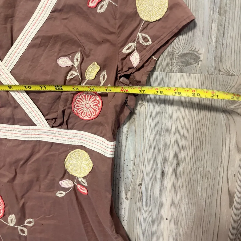 Boden Brown Floral Embroidered Blouse boho style Size 14 - Image 5