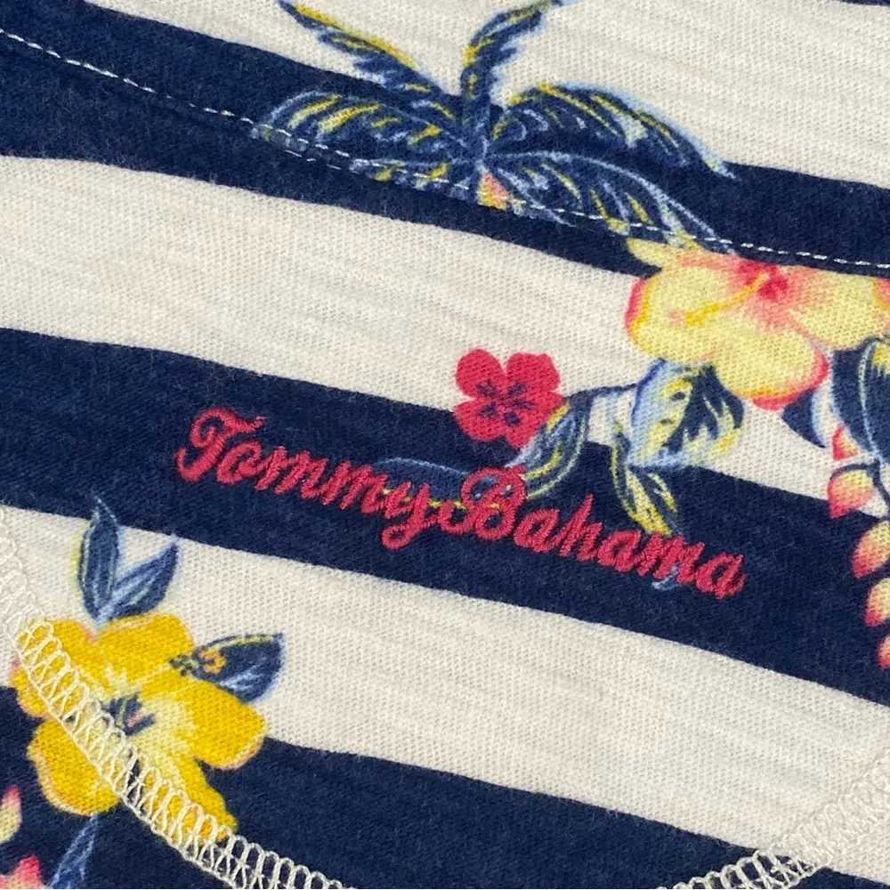 Tommy Bahama Shirt Women Size XS White Blue Floral Snap Mock Neck Front Pocket - Image 8