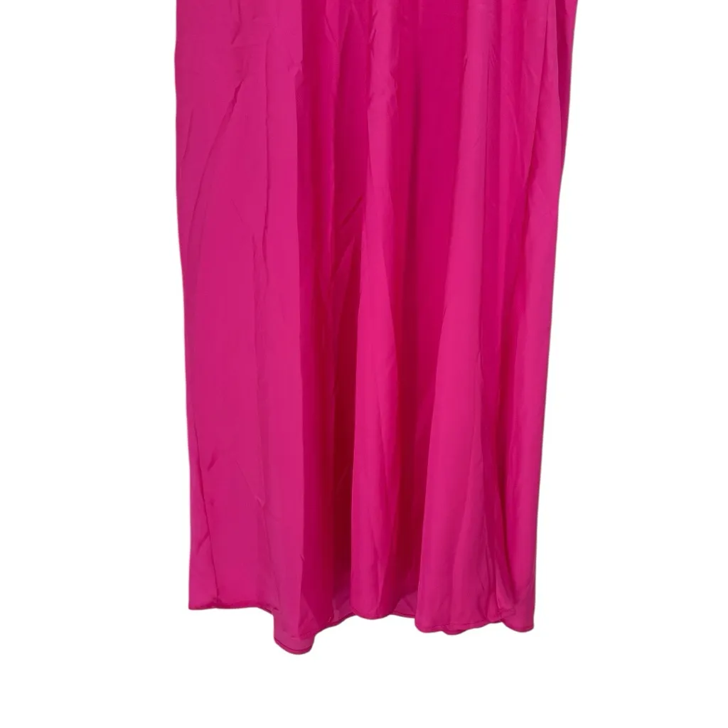 Tahari Hot Pink Satin Slip Midi Dress size Medium Cowl Neck NWT Cami Straps - Image 6