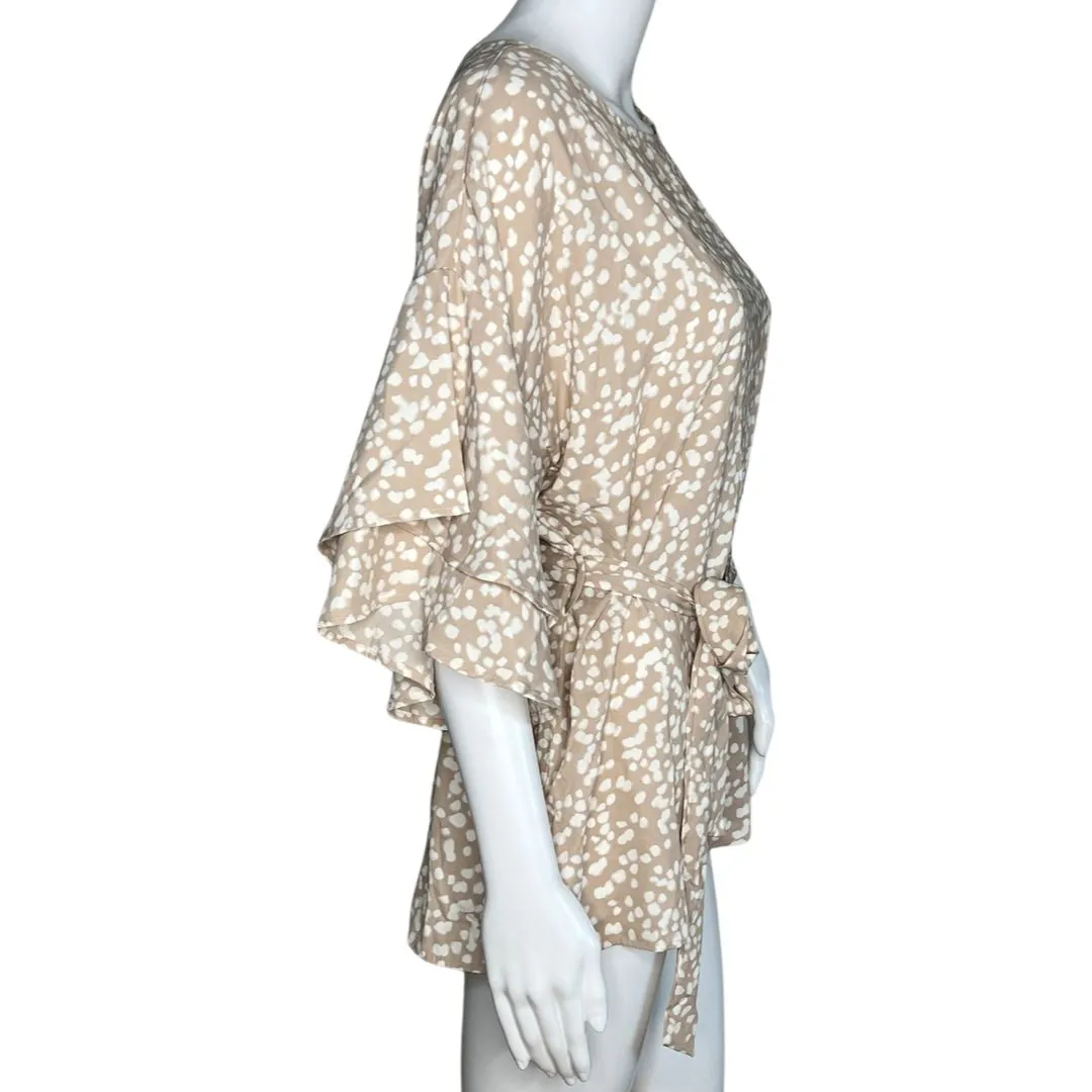 Betsey's Boutique Shop Shirt Women Small Tan White Polka Dot Blouse Neutral Boho Brown - Image 2