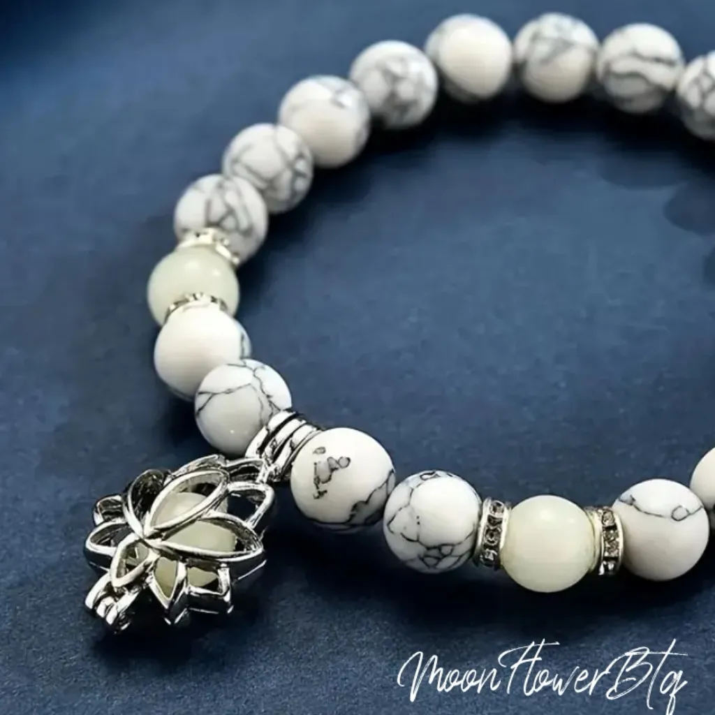 White Turquoise Lotus Stone Bracelet - Image 4